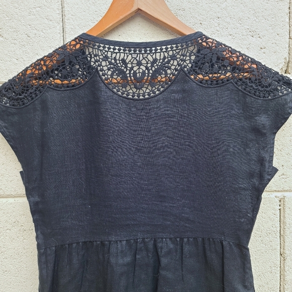 Boden | Fleur Embroidered 100% Linen Crochet Dress in Black Size 2 - Picture 11 of 12